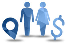 Location, man, woman, and dollar sign icons represent the factors that can affect bladder cancer care and outcomes