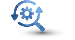 Icon of magnifying glass looking at a gear, indicating improved detection and diagnostic tools in NMIBC